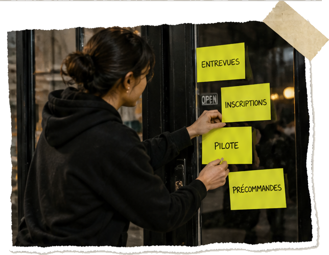 Test sur le terrain avec des post-it collés sur une vitrine